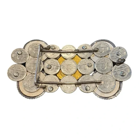 Vintage Coin Belt Buckle – artisan made Gold & Silver Tone Statement Piece J11